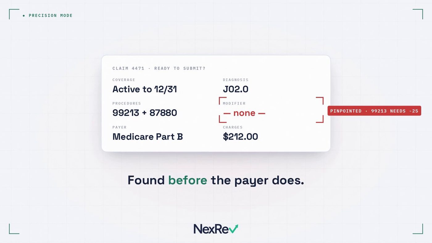 Precision checking a claim and finding a missing modifier before the payer sees it.