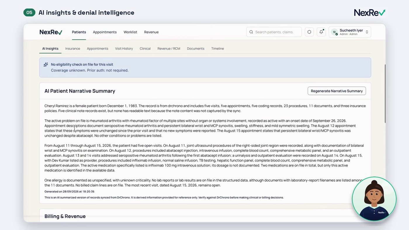 The AI insights and denial intelligence screen during the guided tour.
